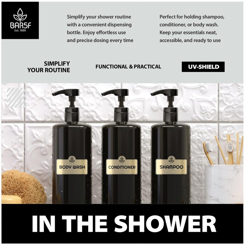 Bar5F 1-Liter BPA-Free Black Pump Bottles â€“ Refillable PET Plastic Dispensers for Shampoo, Conditioner & Body Wash with UV Shield Gloss Finish, Heavy-Duty 3-Pack - Image 5